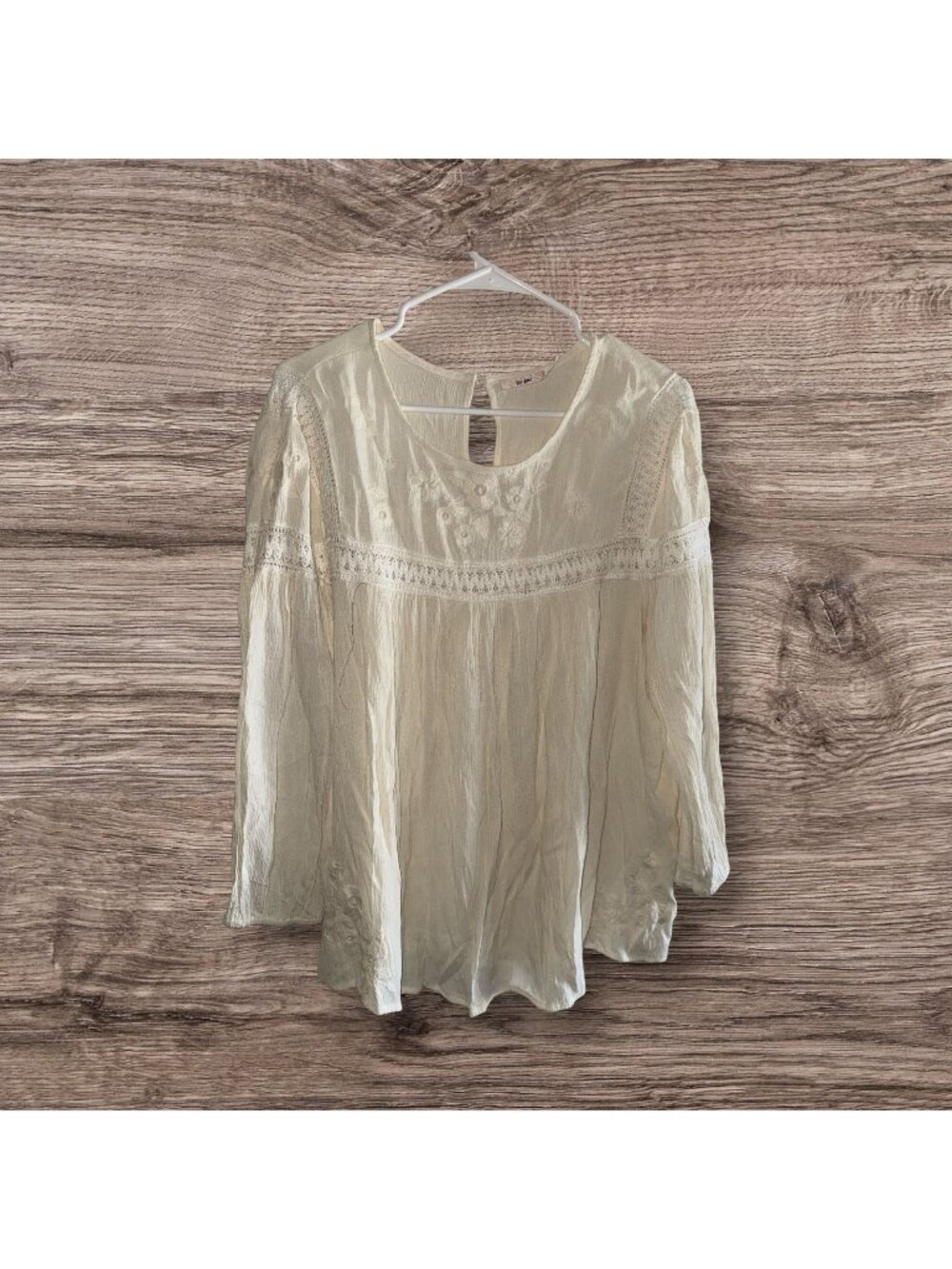Mi Ami Ivory Lace Embroidered Floral Boho Long Sleeve Blouse Top Size XL